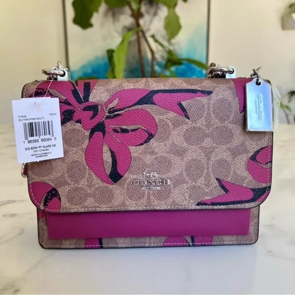 NWT Coach Klare Crossbody Bag In Signature Canvas & Leather With Bow Print CY649